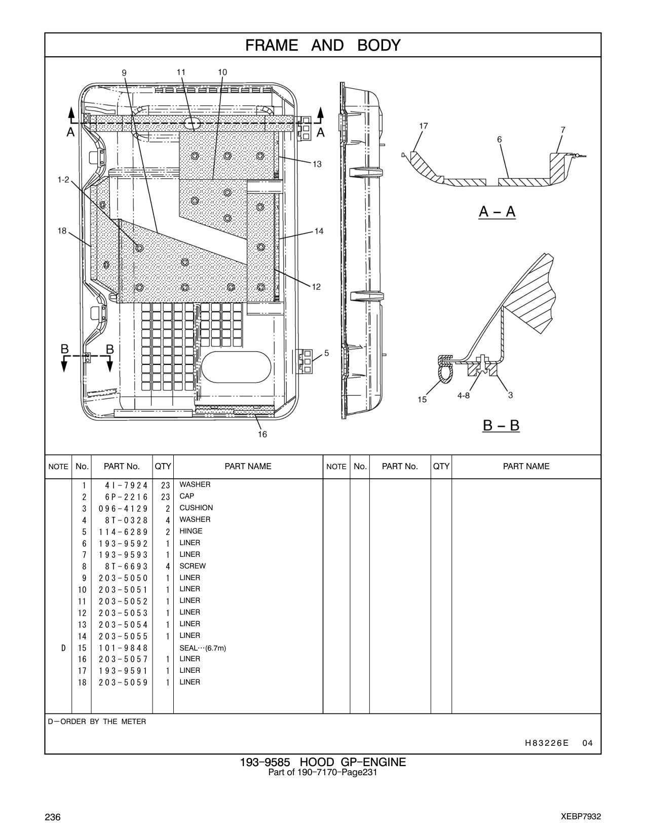 203-5051 LINER CAT parts manual diagram