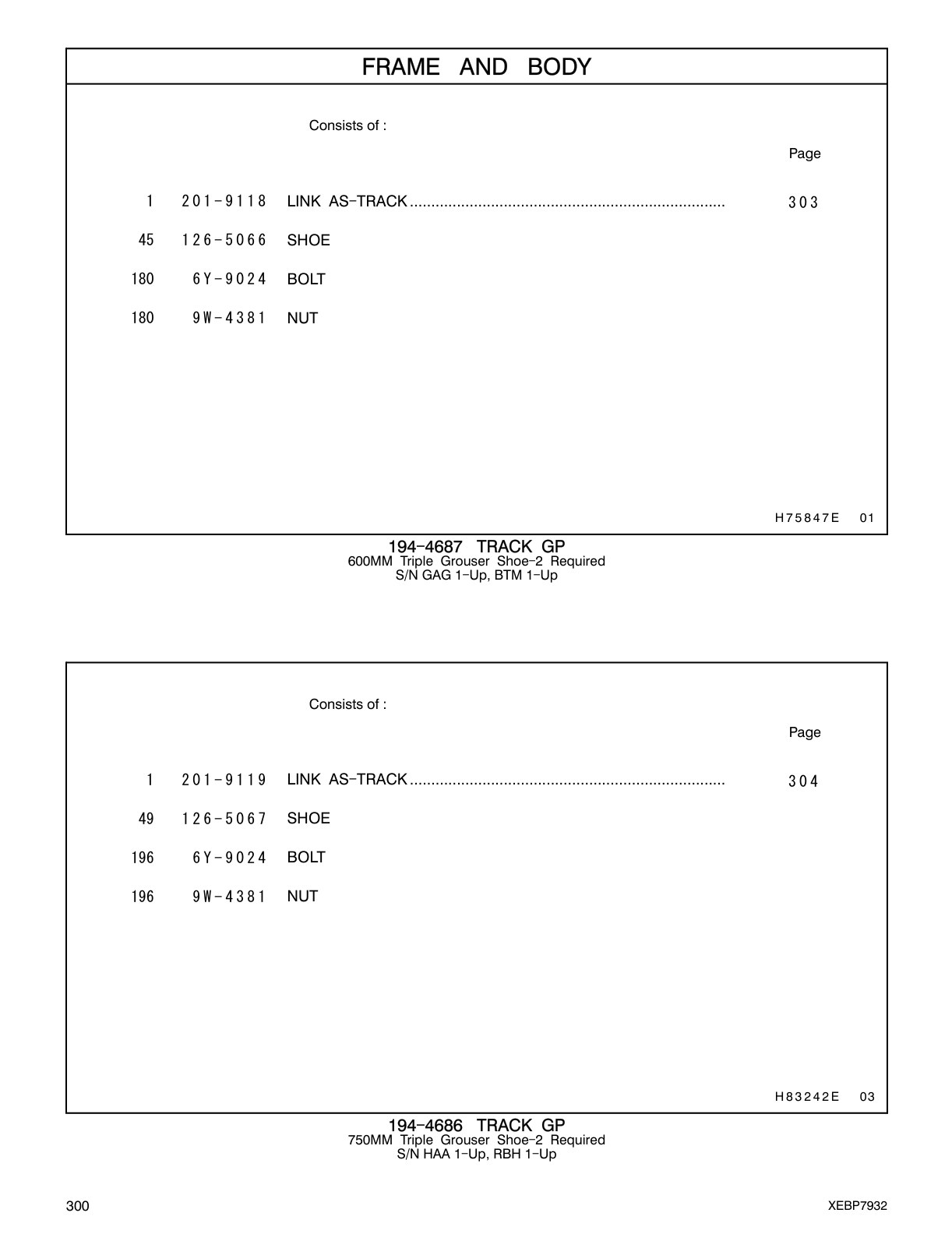 126-5067 SHOE CAT parts manual diagram
