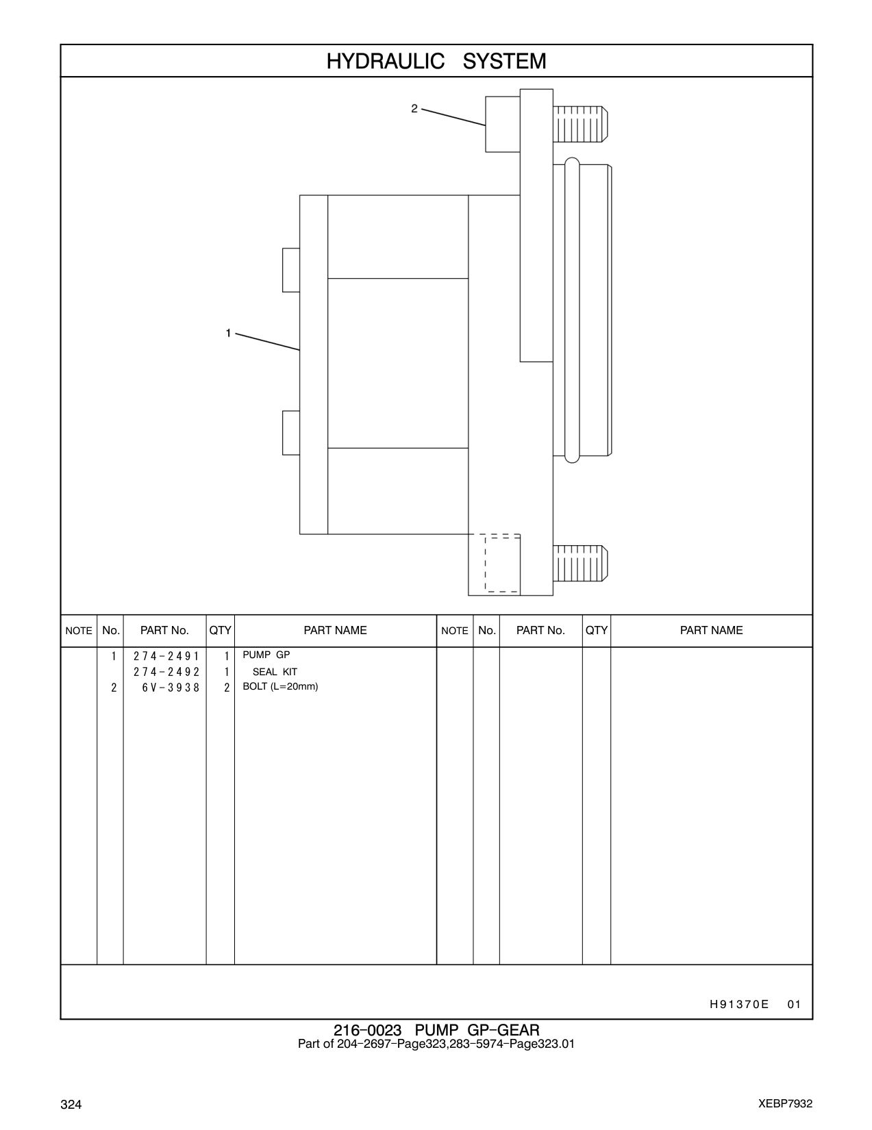 274-2491 PUMP GP CAT parts manual diagram