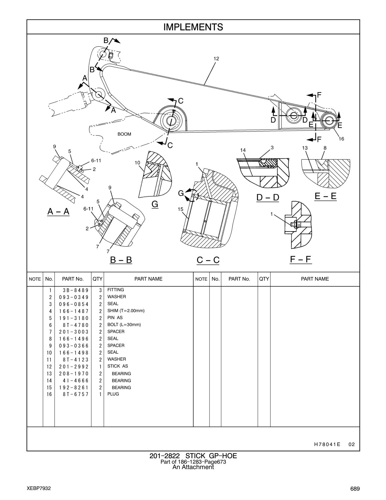 201-2992 STICK AS CAT parts manual diagram