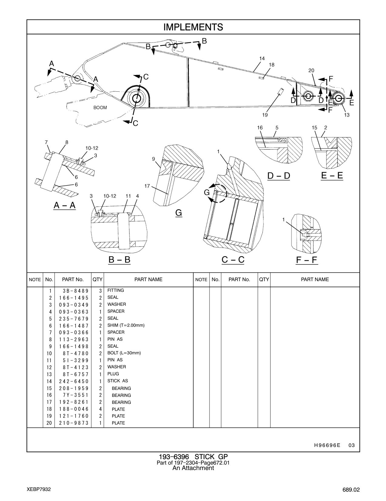 242-6450 STICK AS CAT parts manual diagram
