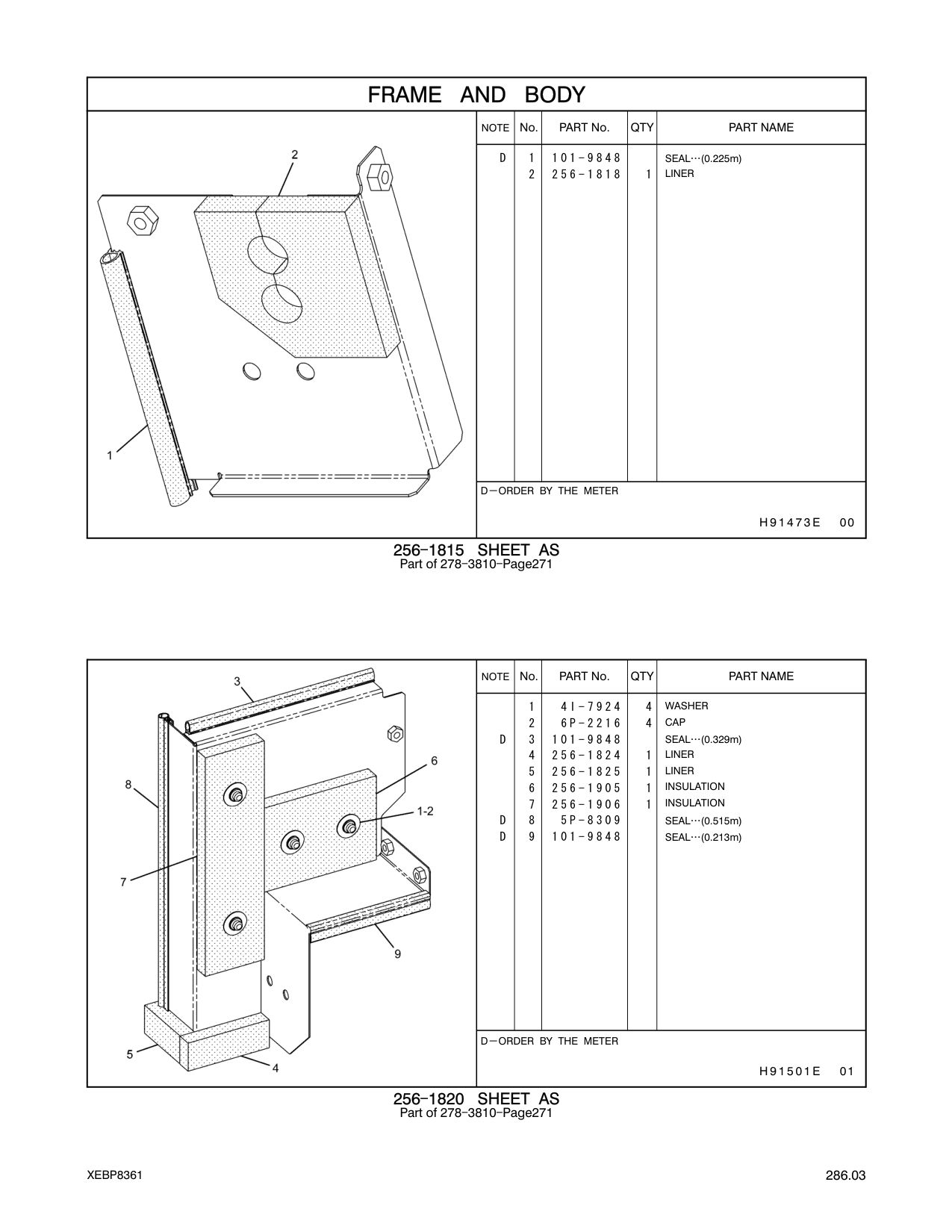 256-1824 LINER CAT parts manual diagram