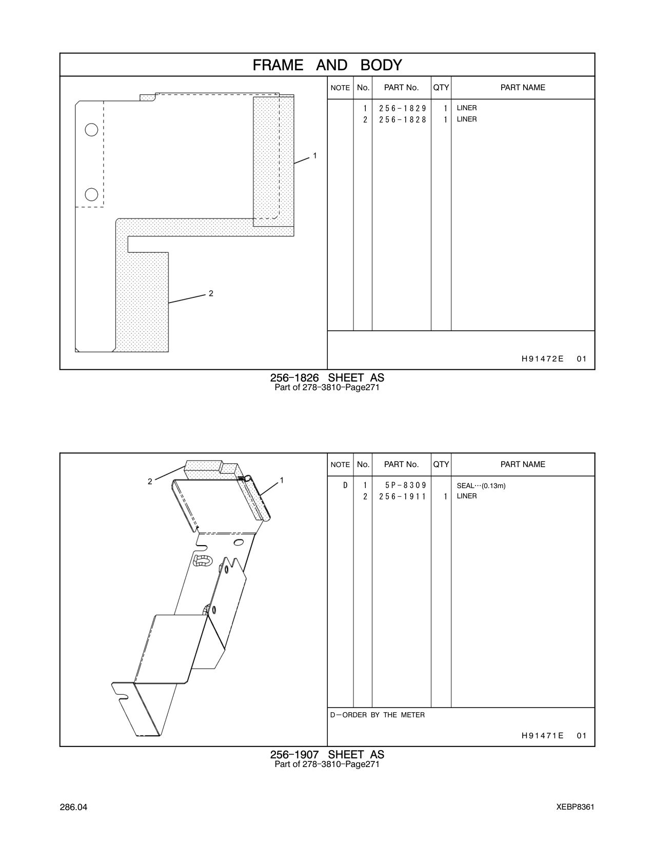 256-1911 LINER CAT parts manual diagram