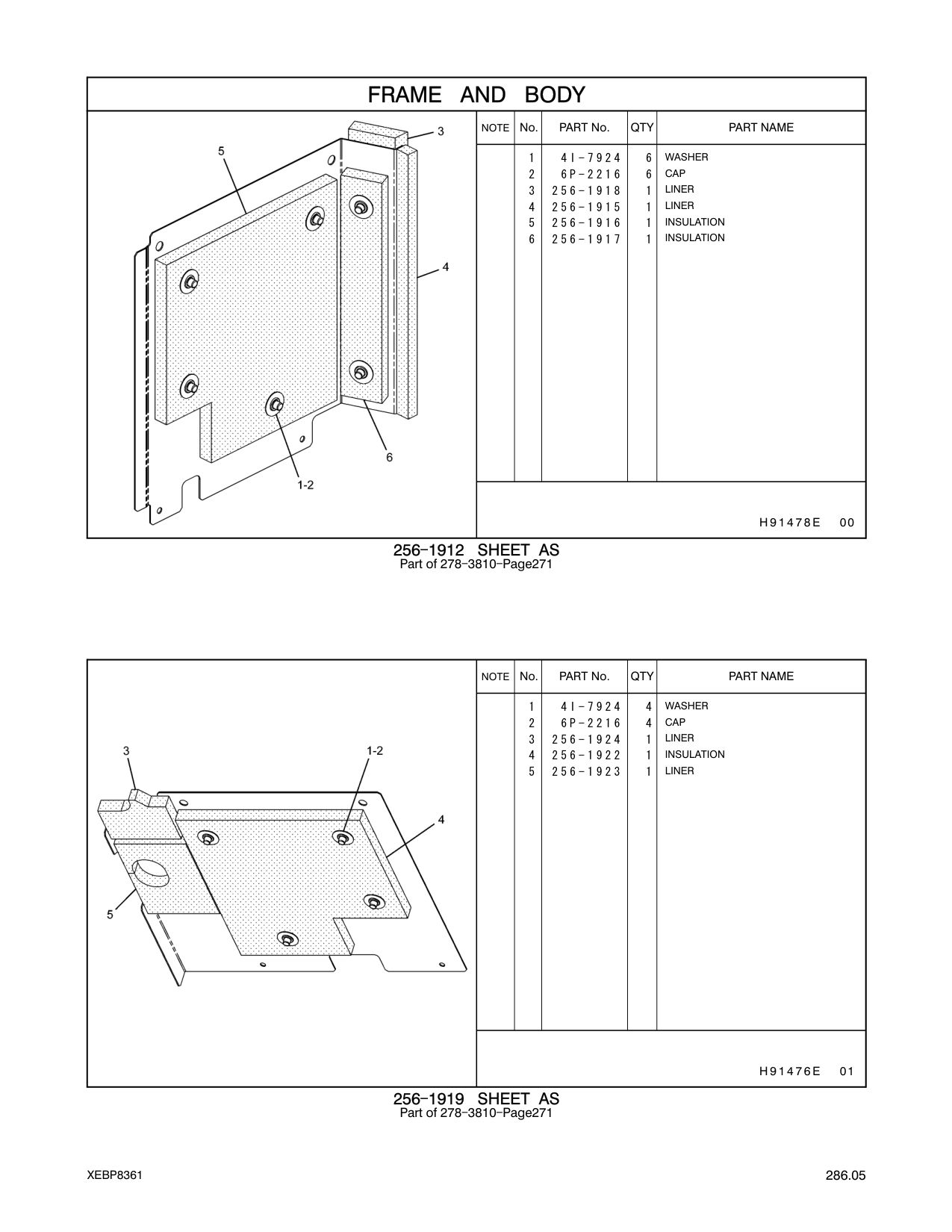 256-1924 LINER CAT parts manual diagram
