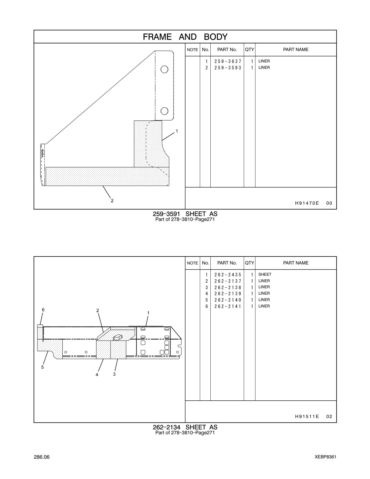 259-3637 LINER CAT parts manual diagram