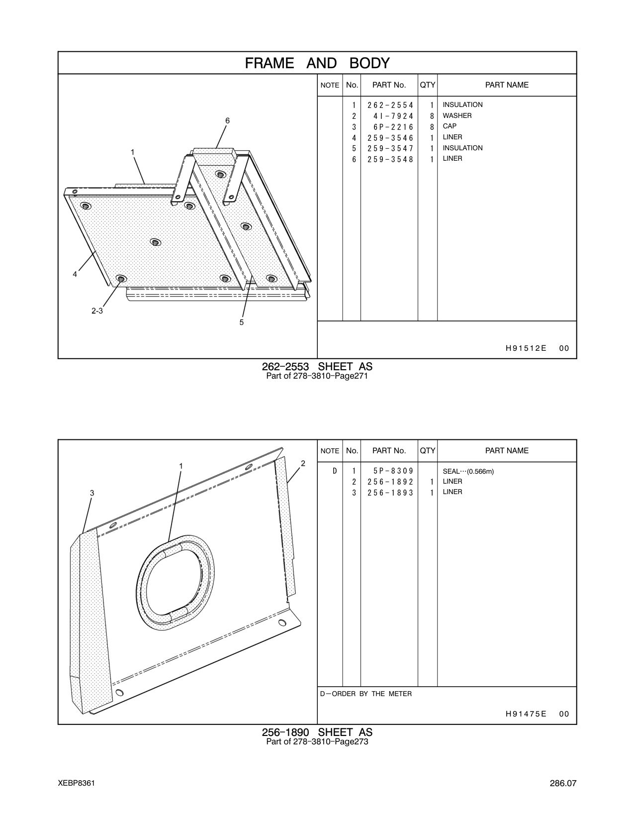 259-3546 LINER CAT parts manual diagram