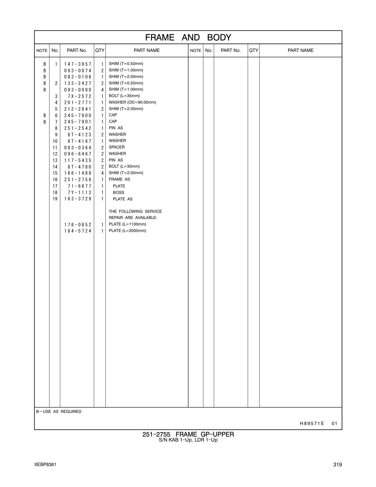 251-2756 FRAME AS CAT parts manual diagram