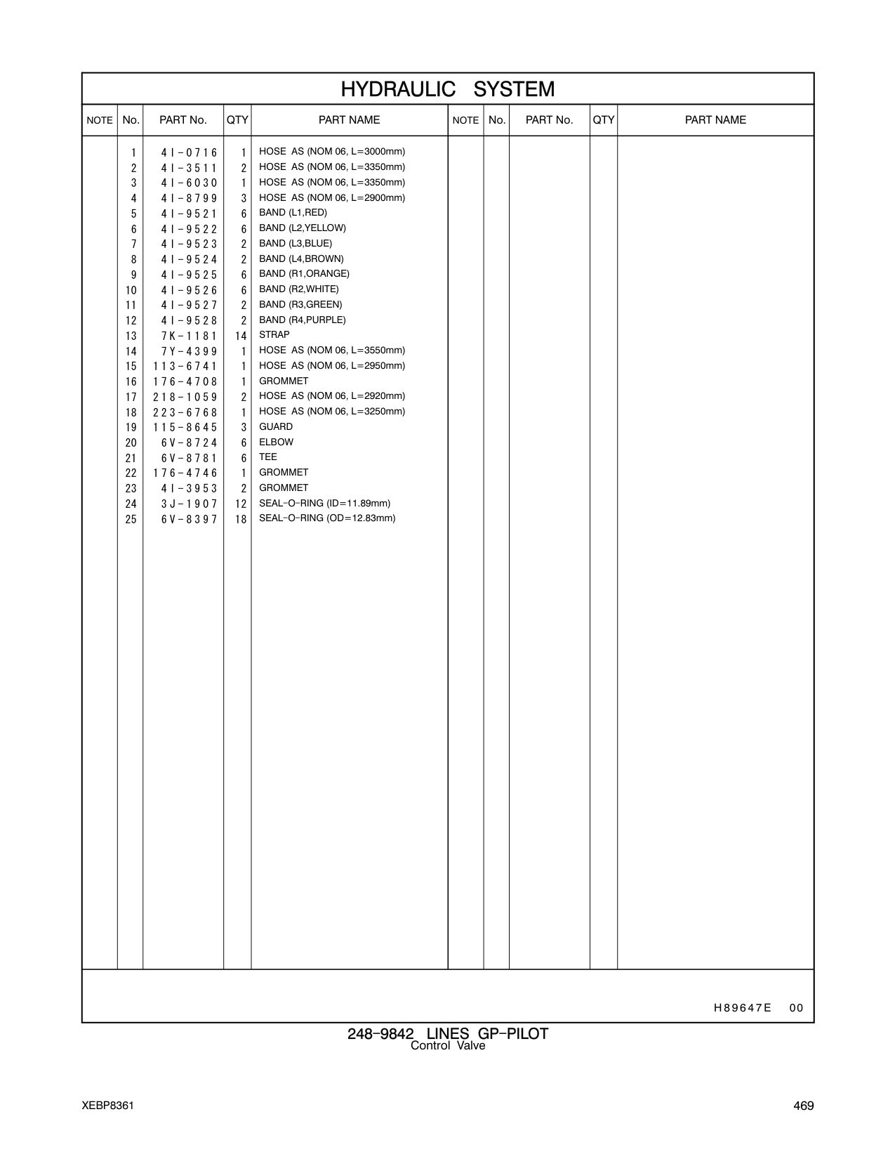 7Y-4399 HOSE AS (NOM 06, L=3550mm) CAT parts manual diagram