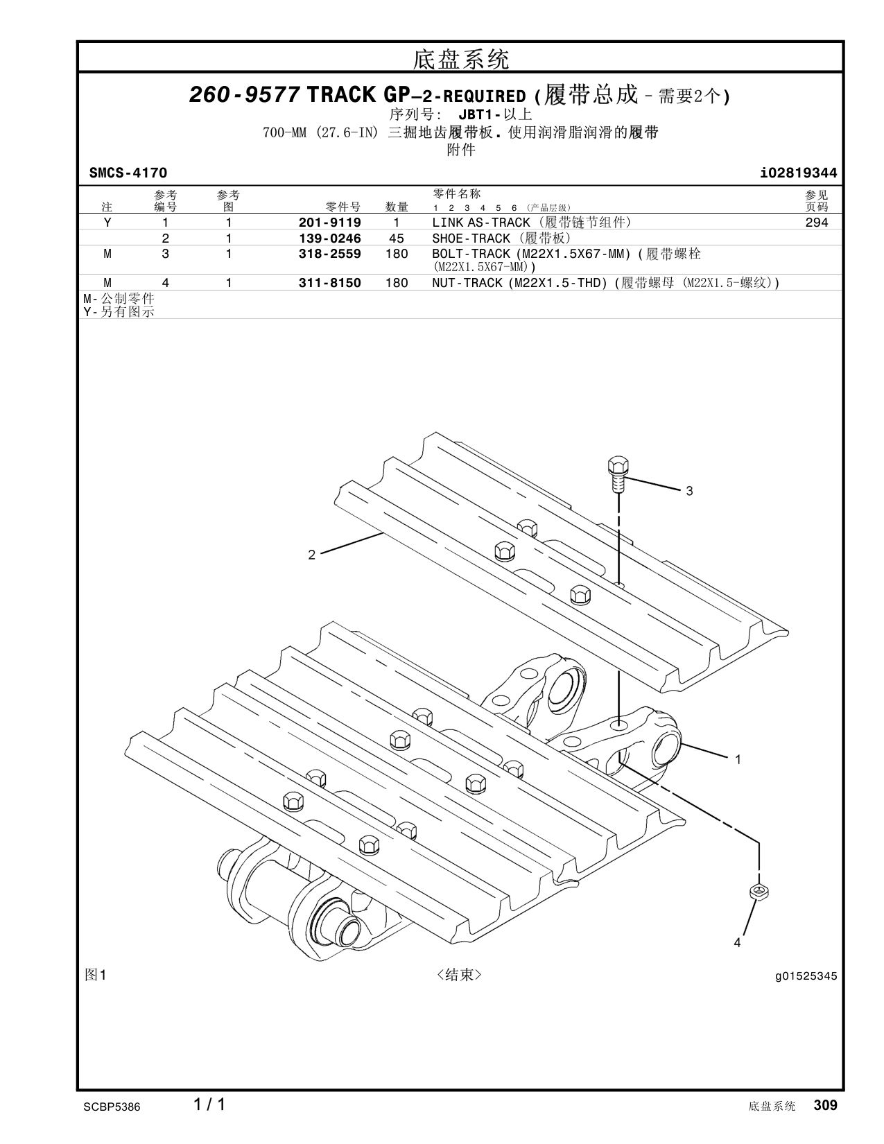 139-0246 SHOE-TRACK · S/N JBT1- CAT parts manual diagram