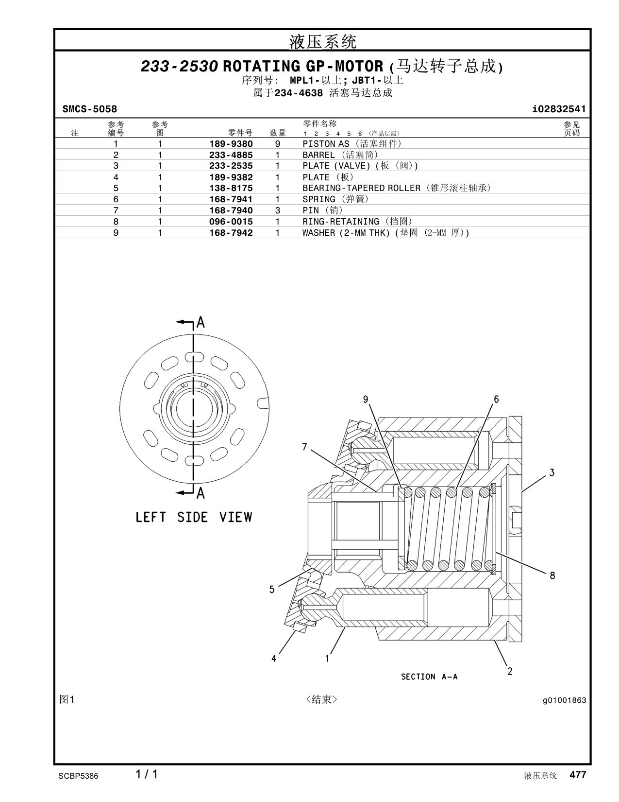 189-9380 PISTONAS · S/N MPL1- CAT parts manual diagram