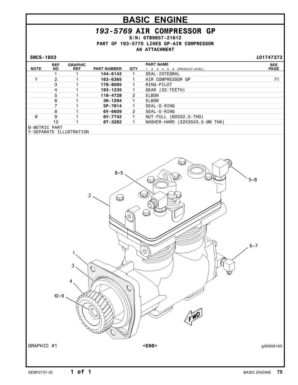 163-6365 AIR COMPRESSOR GP · S/N 6TB9857-21612 CAT parts manual diagram