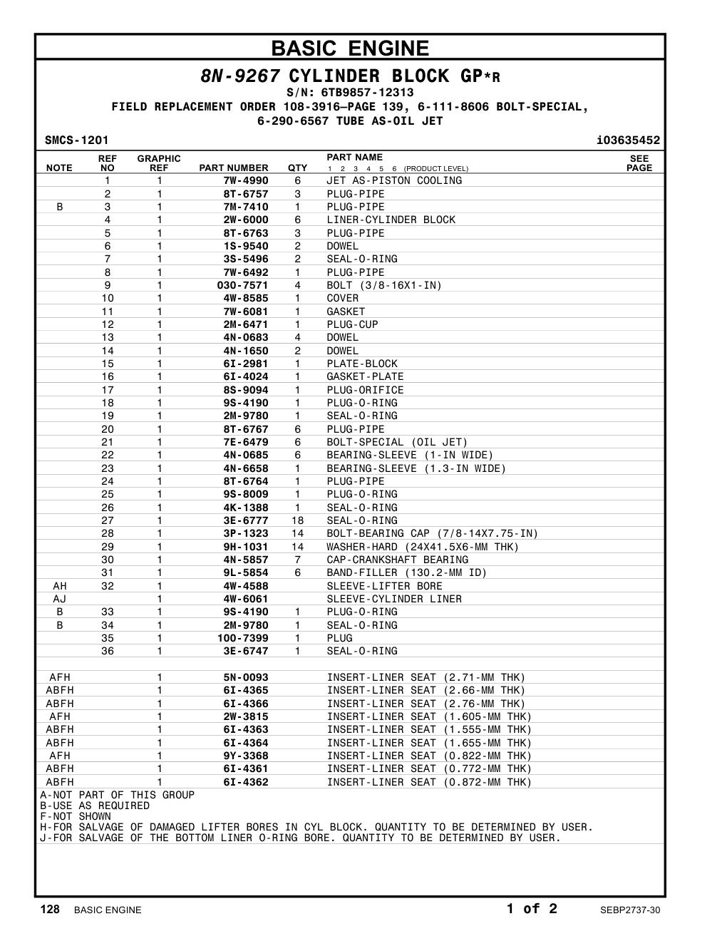 2W-6000 LINER-CYLINDER BLOCK · S/N 6TB9857-12313 CAT parts manual diagram