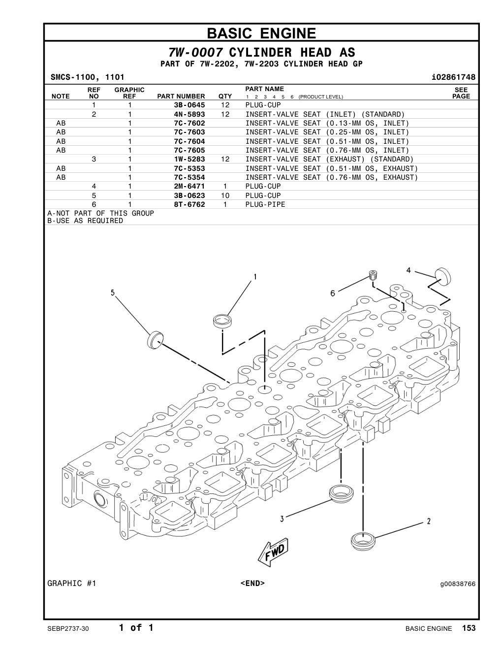 4N-5893 INSERT-VALVE SEAT (INLET) (STANDARD) CAT parts manual diagram