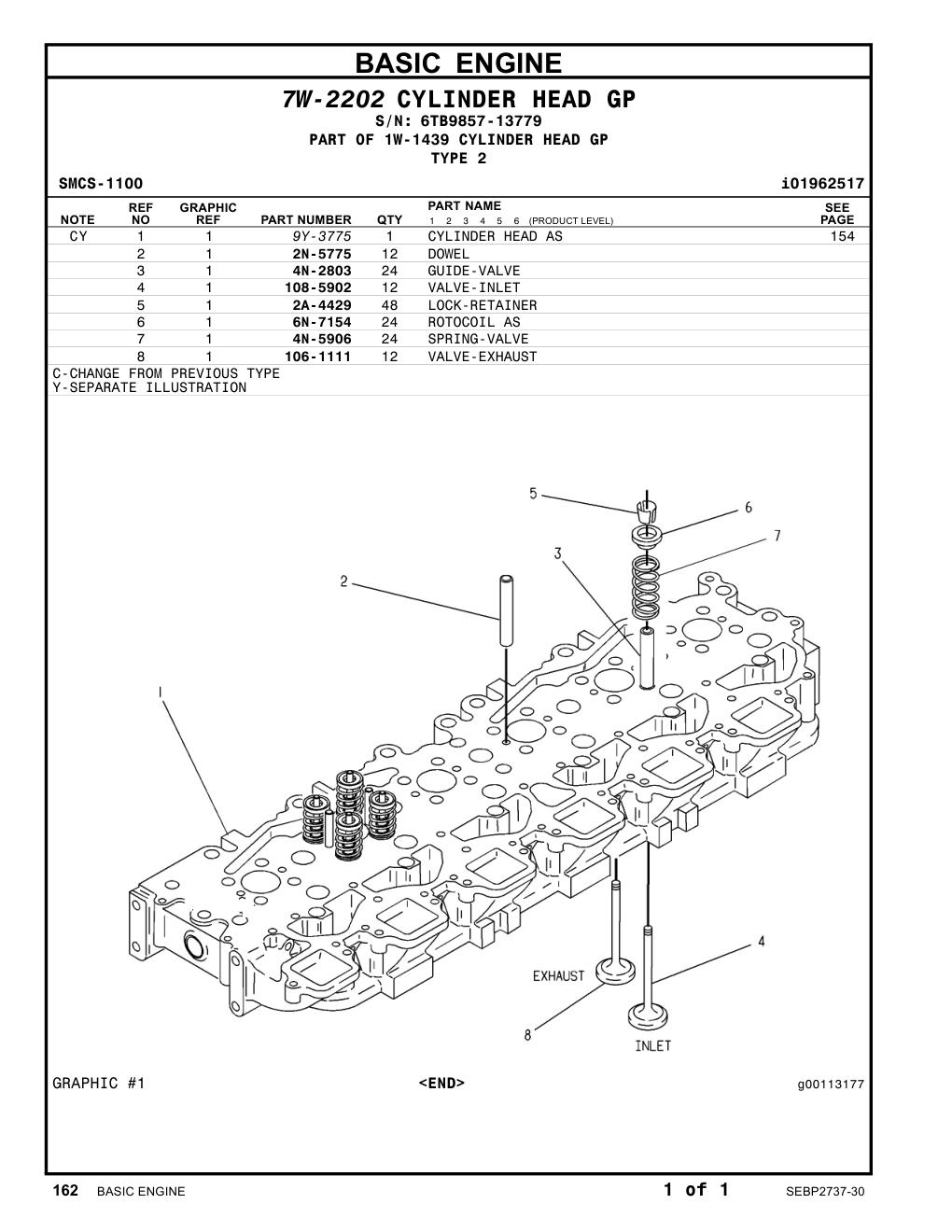 106-1111 VALVE-EXHAUST · S/N 6TB9857-13779 CAT parts manual diagram
