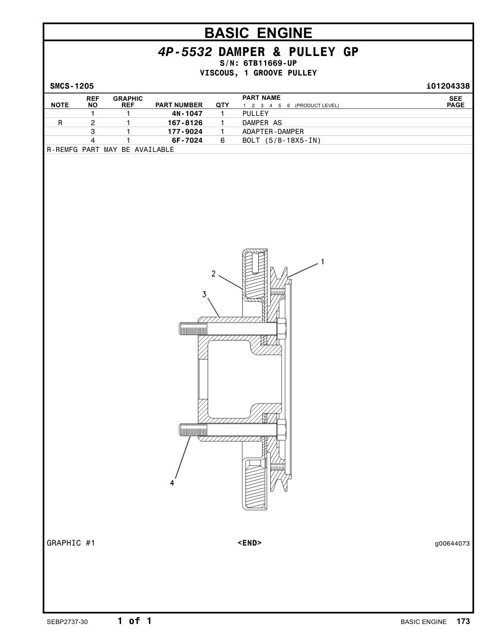 4N-1047 PULLEY · S/N 6TB11669-UP CAT parts manual diagram