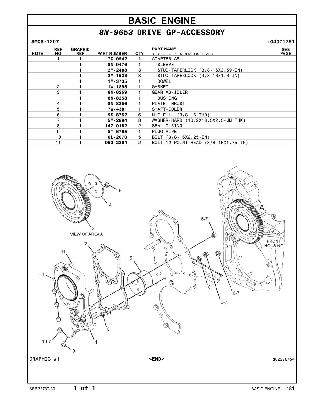 8N-8259 GEAR AS-IDLER CAT parts manual diagram