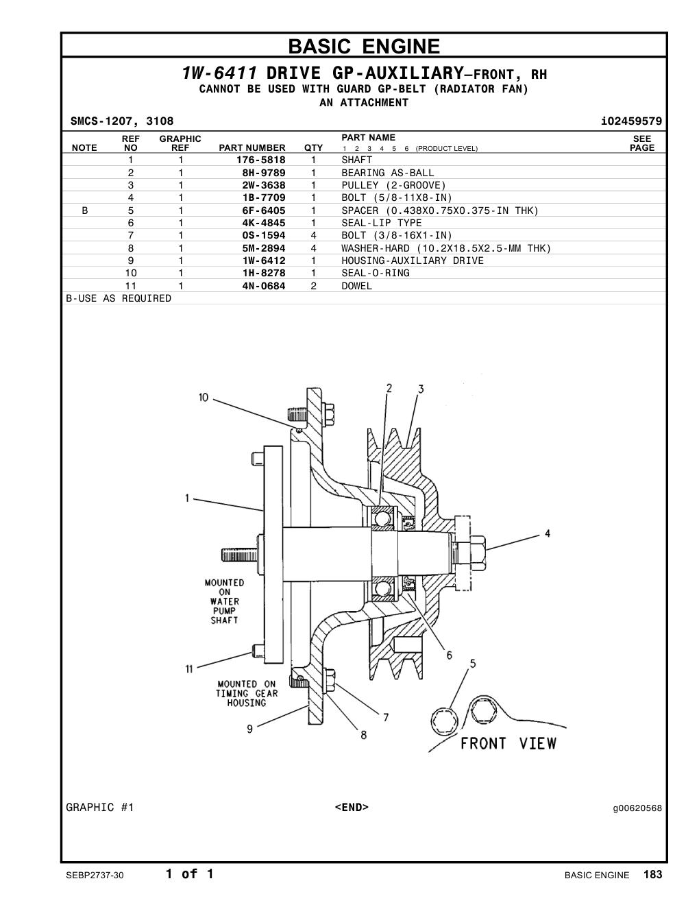 2W-3638 PULLEY (2-GROOVE) CAT parts manual diagram