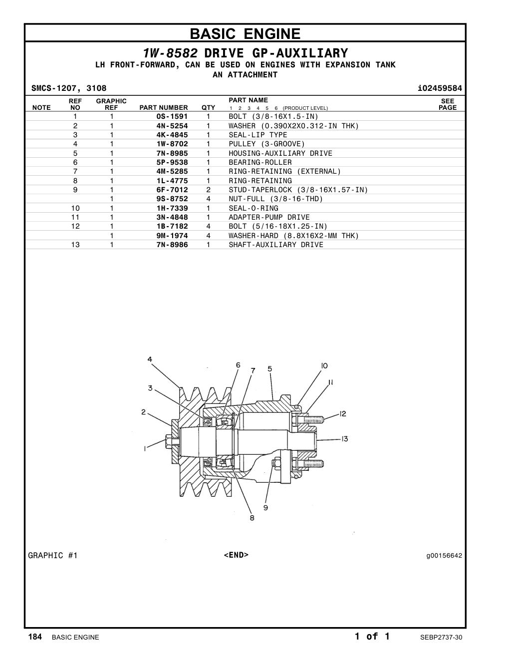 7N-8986 SHAFT-AUXILIARY DRIVE CAT parts manual diagram