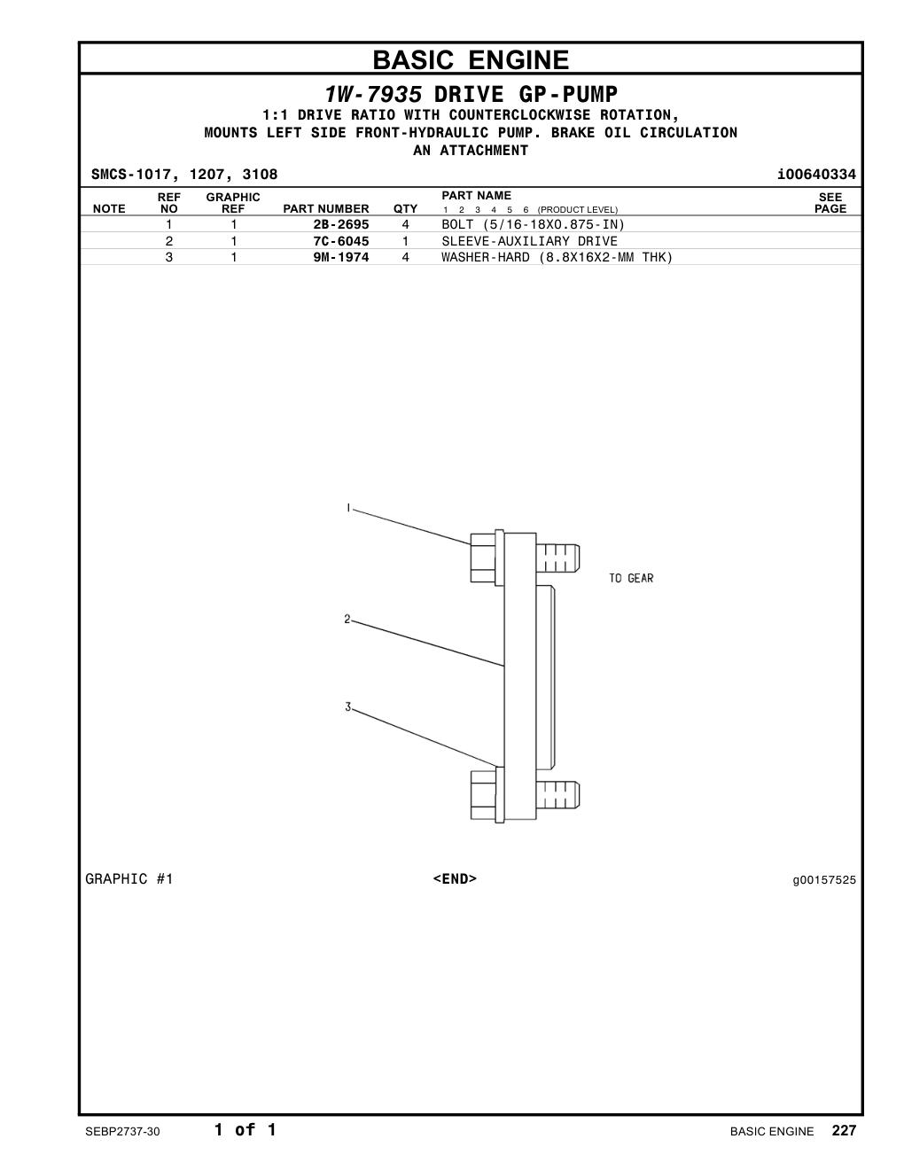 7C-6045 SLEEVE-AUXILIARY DRIVE CAT parts manual diagram