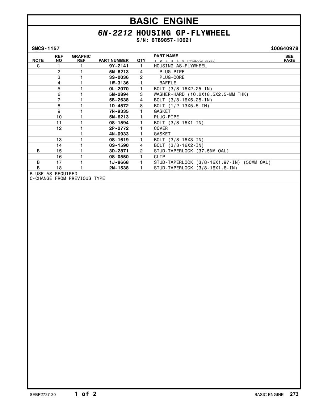 3S-0036 PLUG-CORE · S/N 6TB9857-10621 CAT parts manual diagram