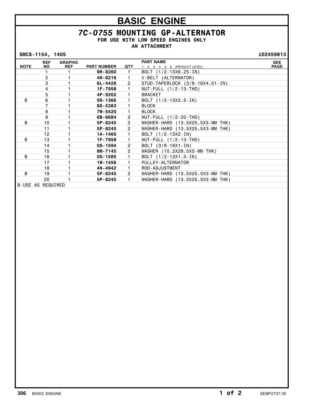 1W-1456 PULLEY-ALTERNATOR CAT parts manual diagram