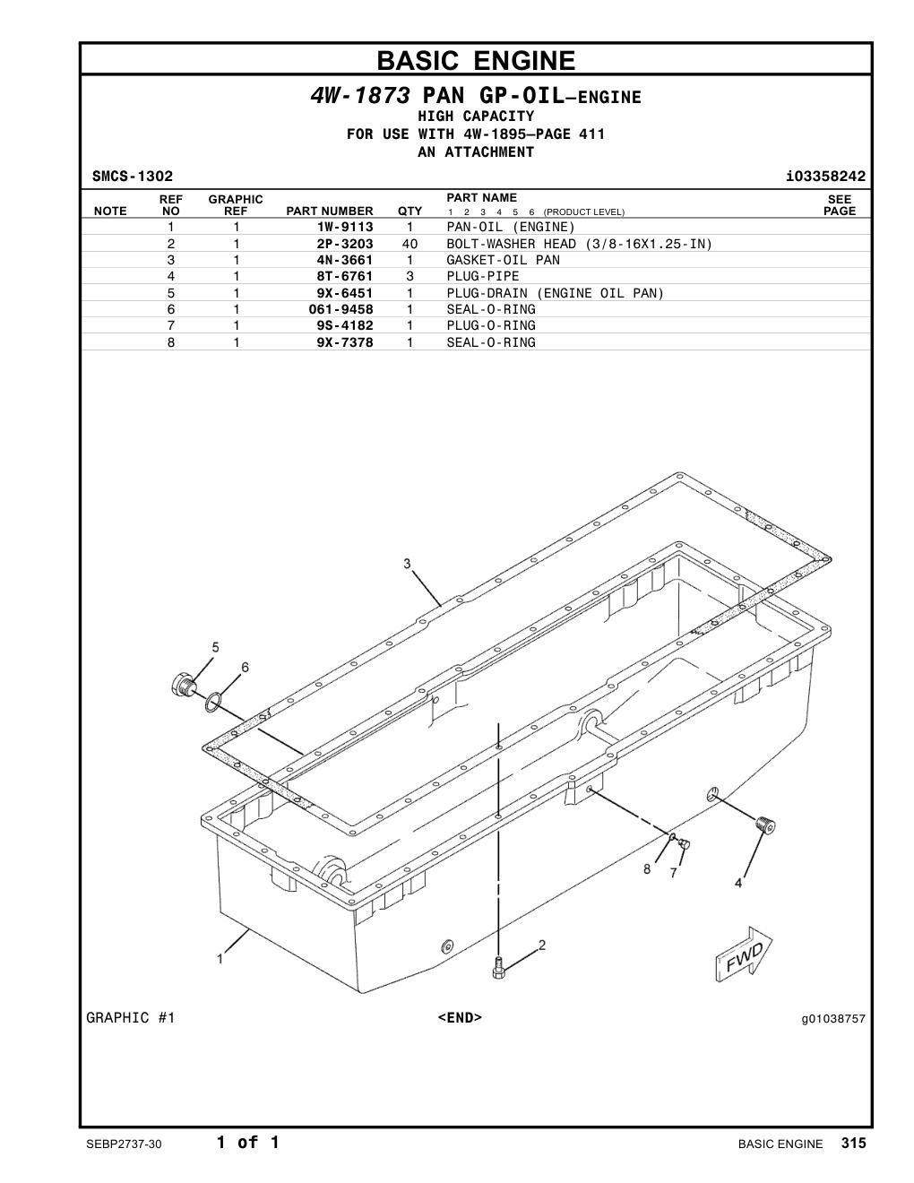 4N-3661 GASKET-OIL PAN CAT parts manual diagram