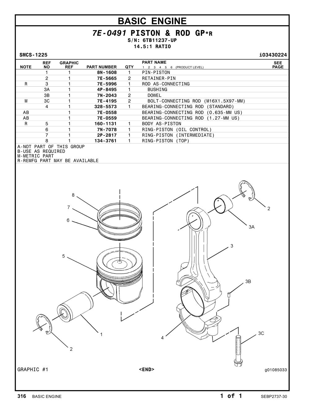 134-3761 RING-PISTON (TOP) · S/N 6TB11237-UP CAT parts manual diagram