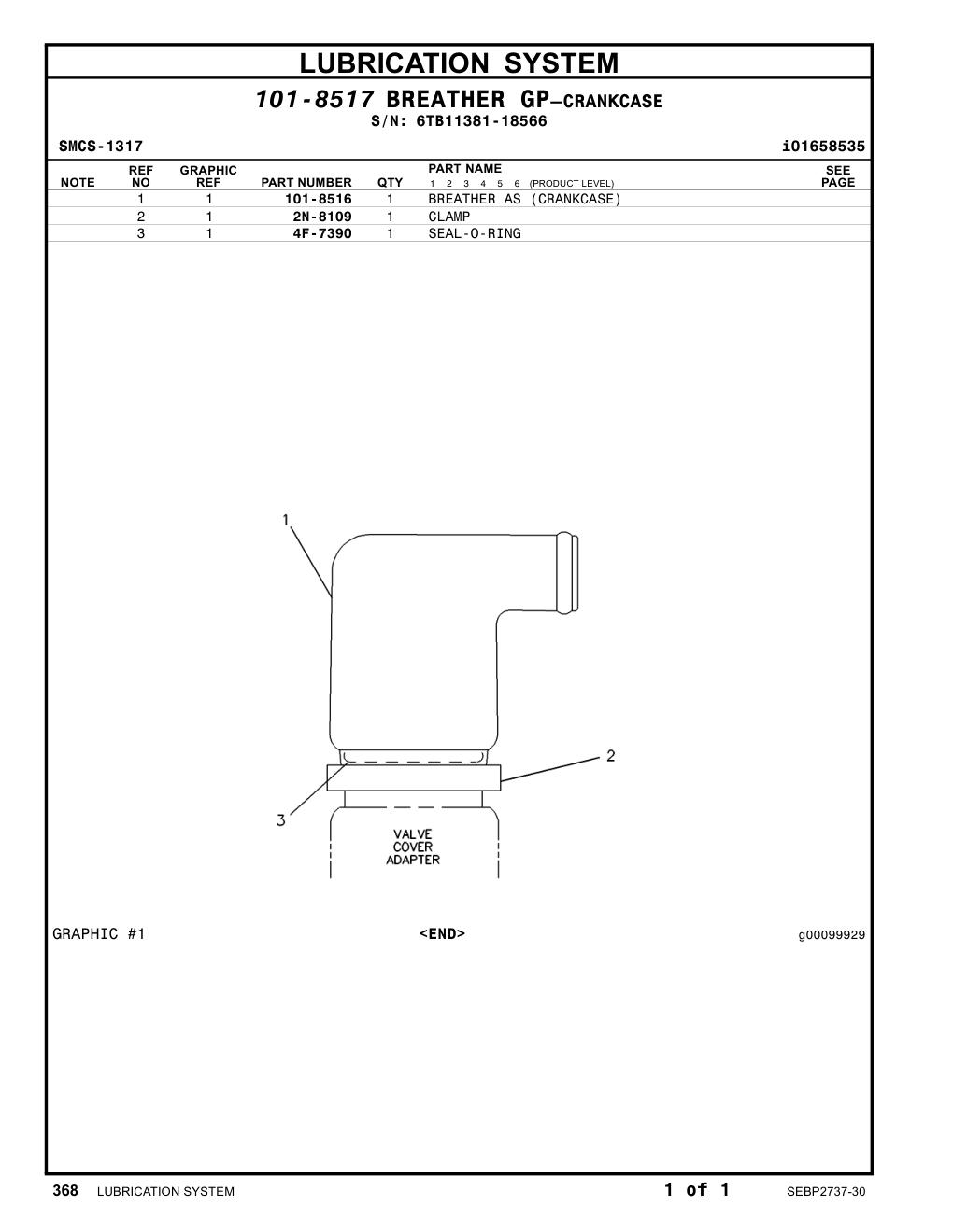 101-8516 BREATHER AS (CRANKCASE) · S/N 6TB11381-18566 CAT parts manual diagram