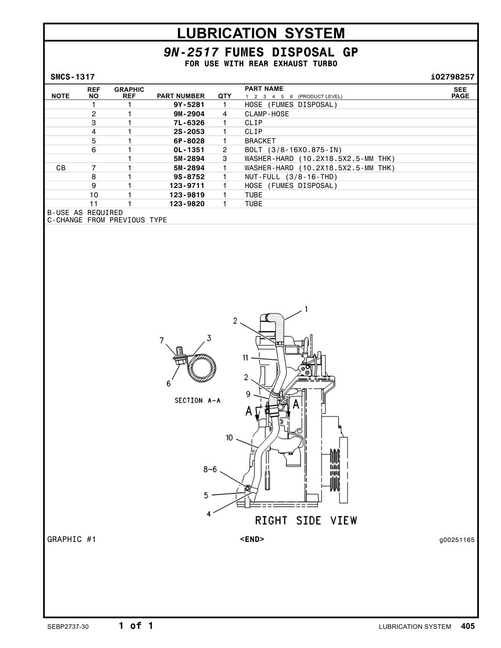 9Y-5281 HOSE (FUMES DISPOSAL) CAT parts manual diagram