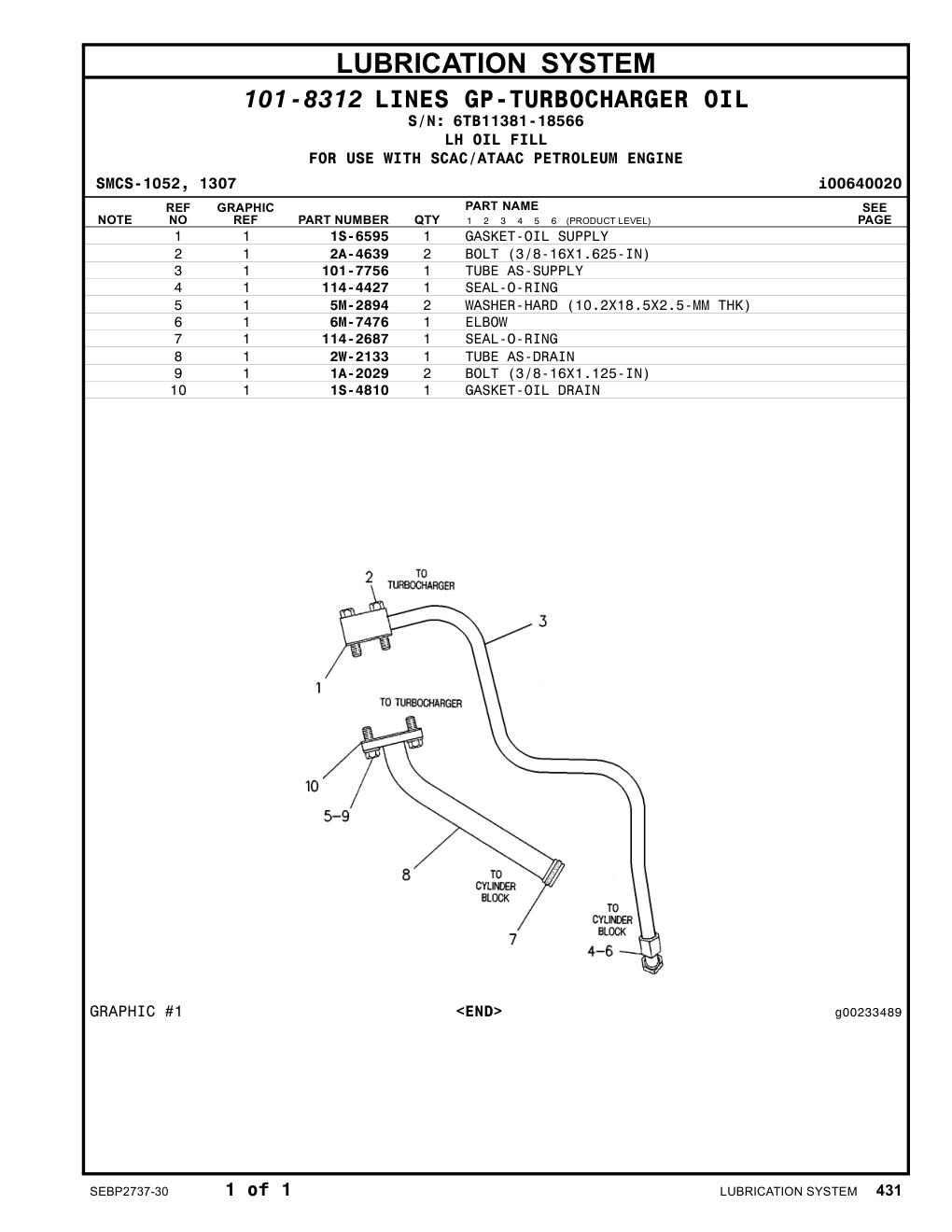 2W-2133 TUBE AS-DRAIN · S/N 6TB11381-18566 CAT parts manual diagram