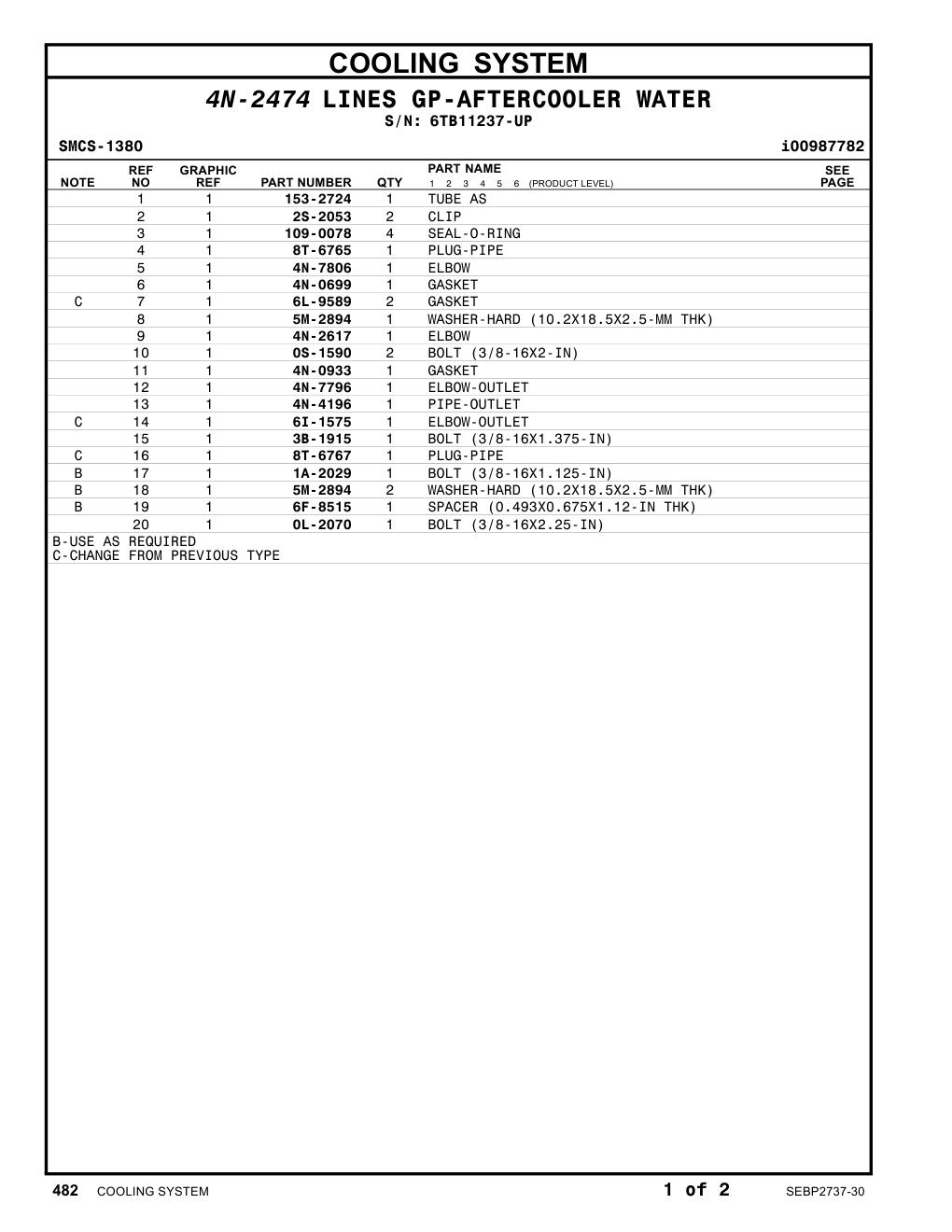 153-2724 TUBE AS · S/N 6TB11237-UP CAT parts manual diagram