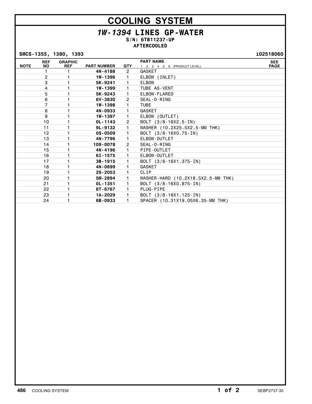 6V-3830 SEAL-O-RING · S/N 6TB11237-UP CAT parts manual diagram