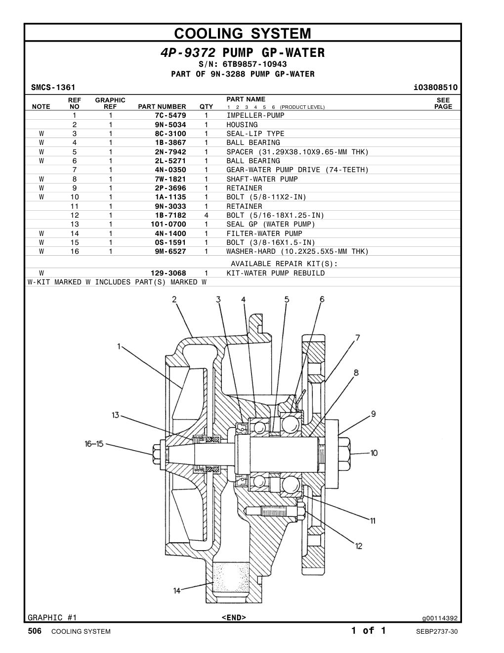 9N-3033 RETAINER · S/N 6TB9857-10943 CAT parts manual diagram