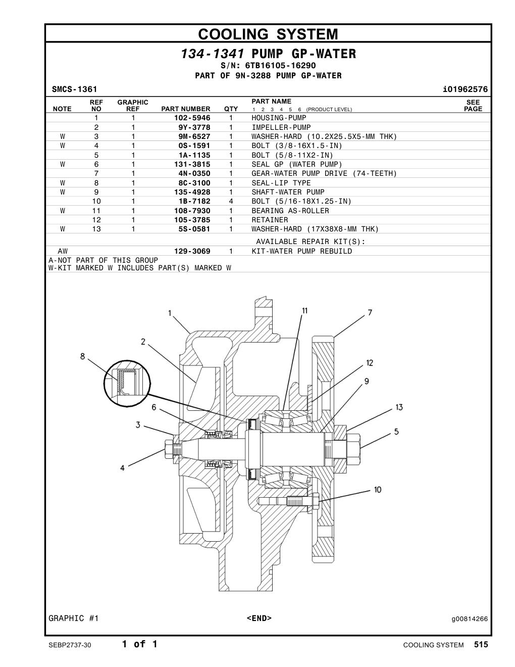 105-3785 RETAINER · S/N 6TB16105-16290 CAT parts manual diagram