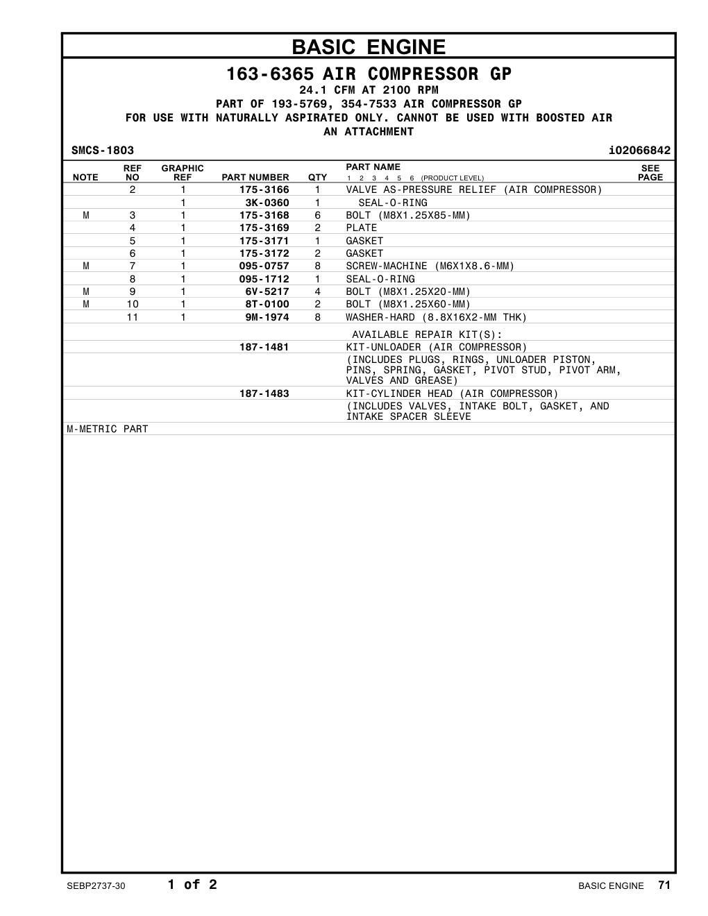 175-3166 VALVE AS-PRESSURE RELIEF (AIR COMPRESSOR) CAT parts manual diagram