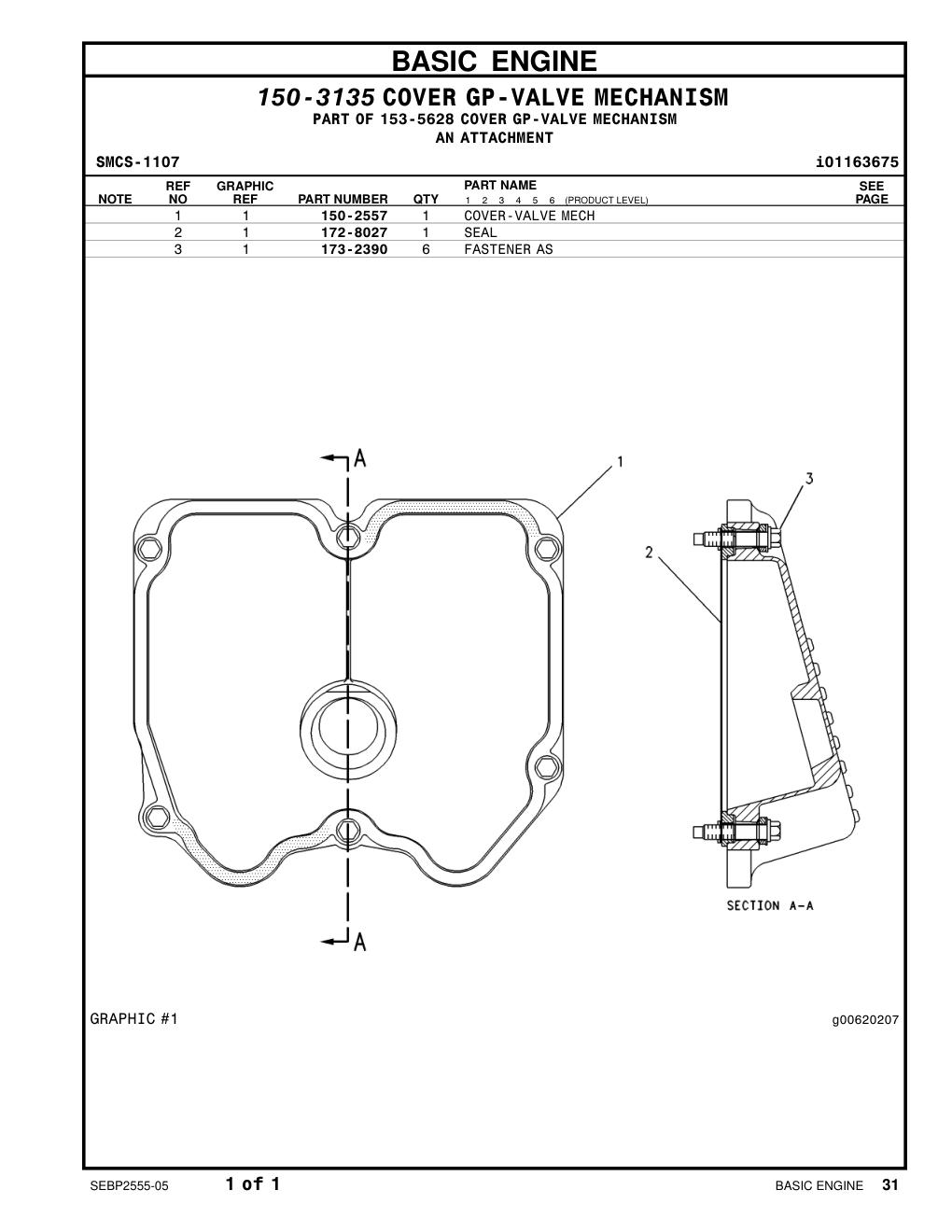 150-2557 COVER-VALVE MECH CAT parts manual diagram