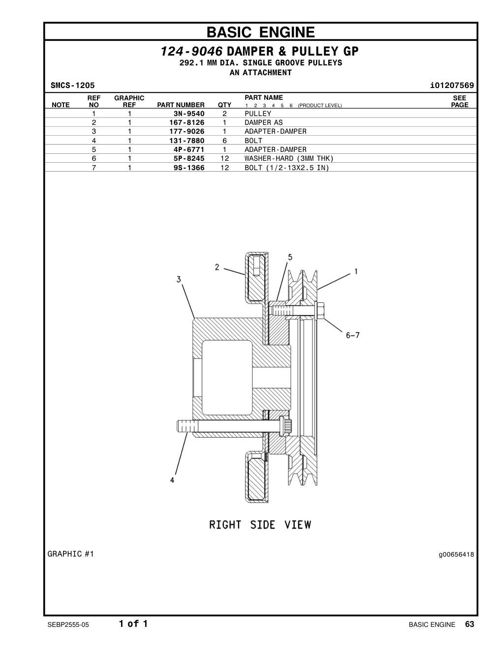 3N-9540 PULLEY (1-GROOVE) CAT parts manual diagram