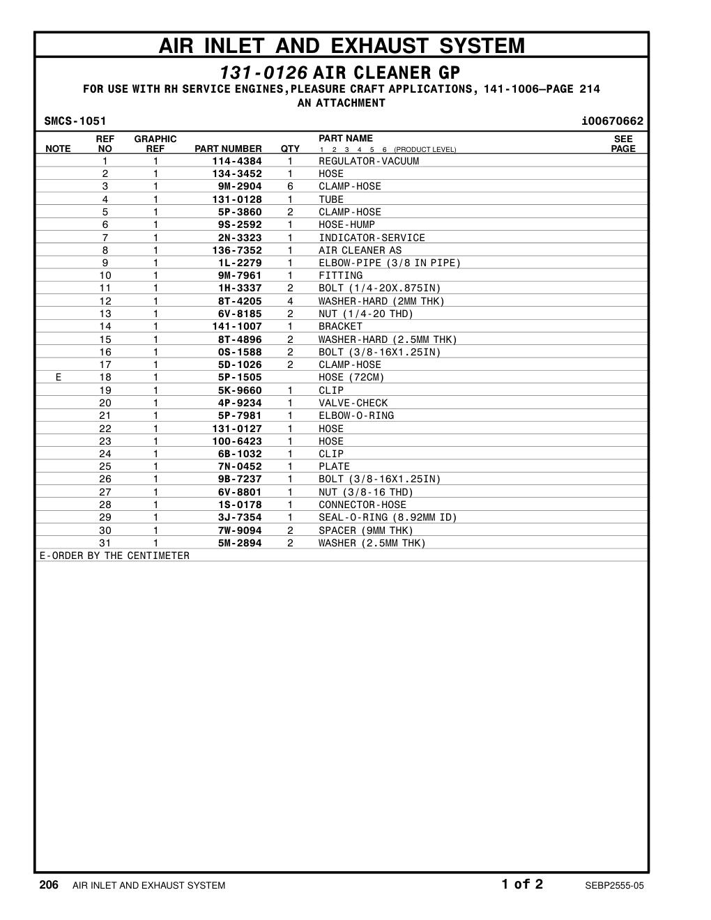 131-0127 HOSE CAT parts manual diagram