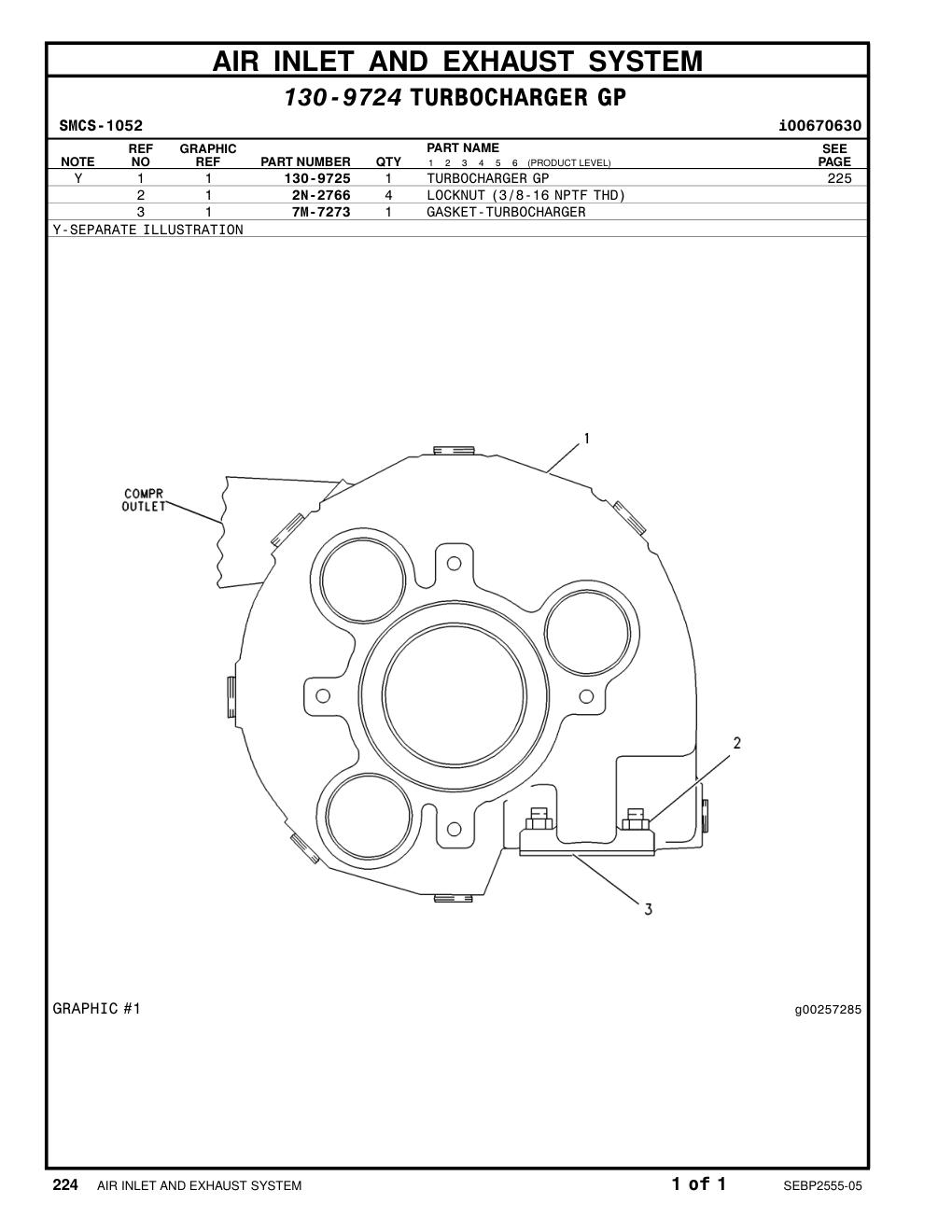 130-9725 TURBOCHARGER GP CAT parts manual diagram