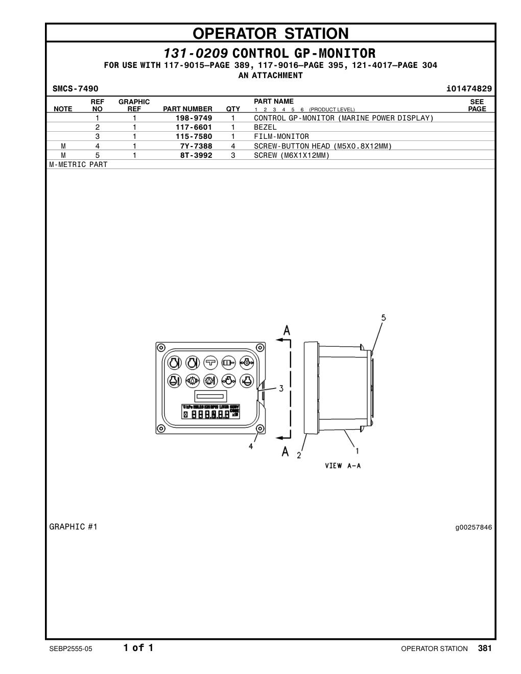 198-9749 CONTROL GP-MONITOR (MARINE POWER DISPLAY) CAT parts manual diagram