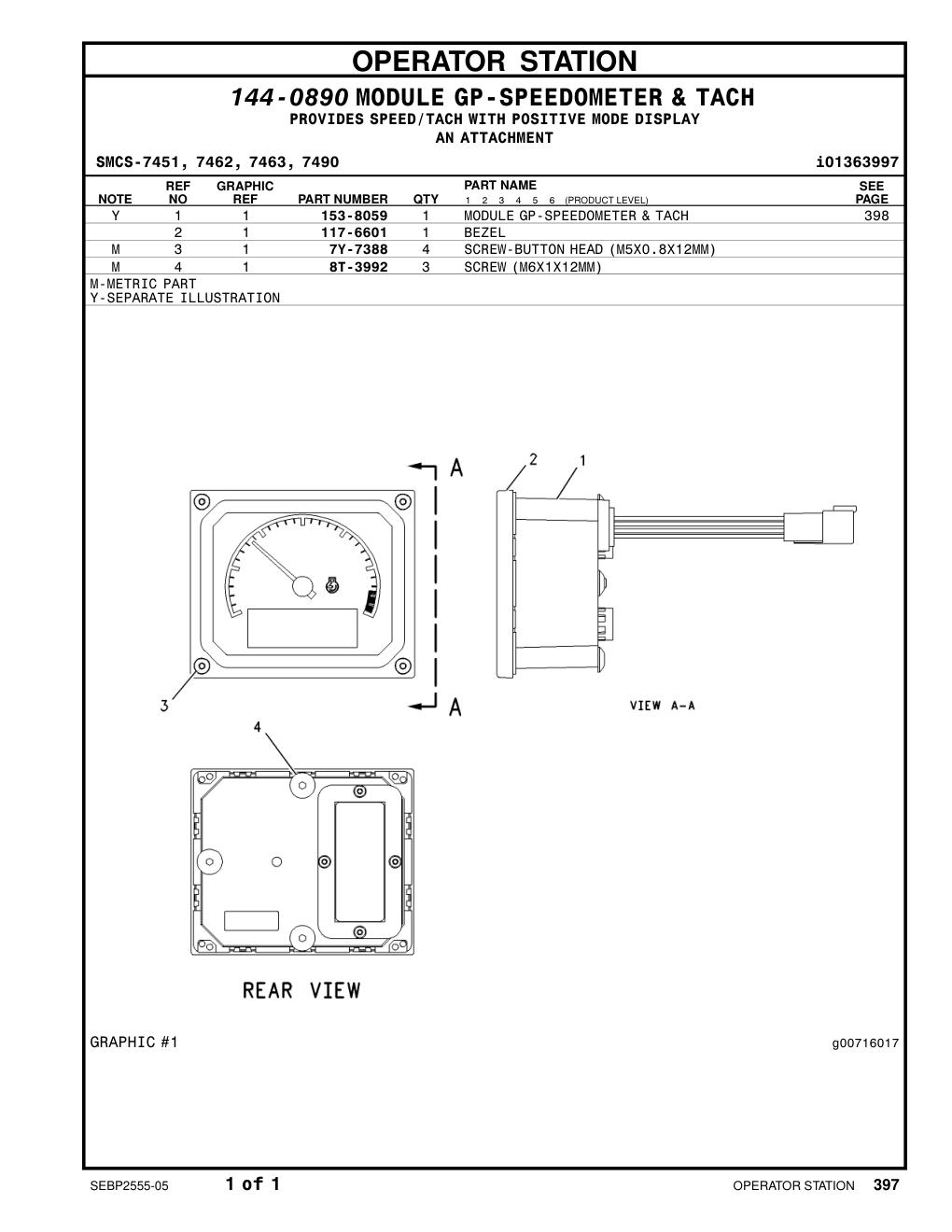 153-8059 MODULE GP-SPEEDOMETER & TACH CAT parts manual diagram