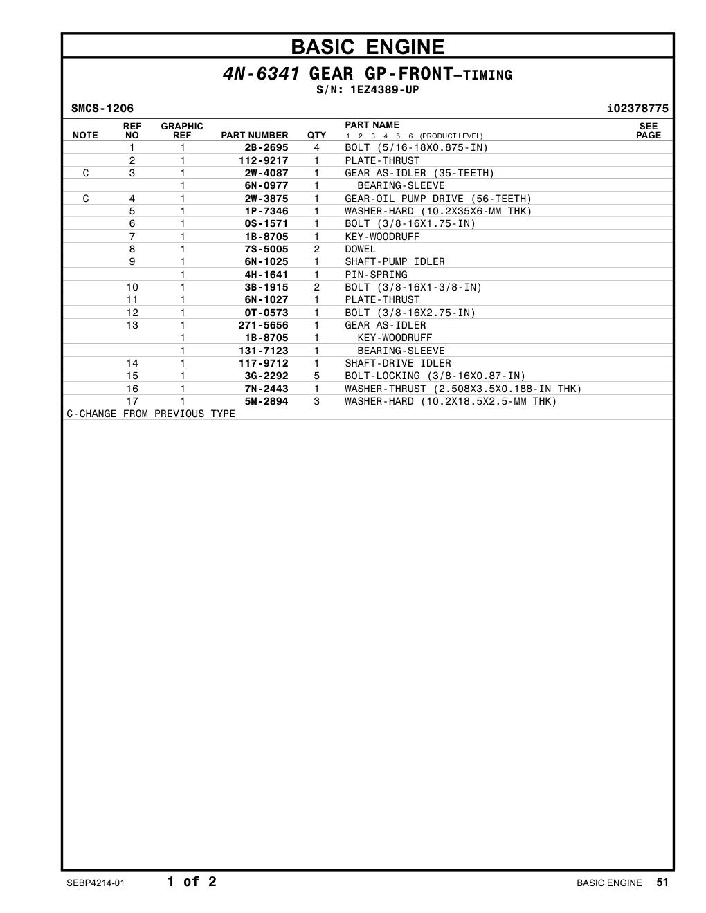 6N-1025 SHAFT-PUMP IDLER · S/N 1EZ4389-UP CAT parts manual diagram