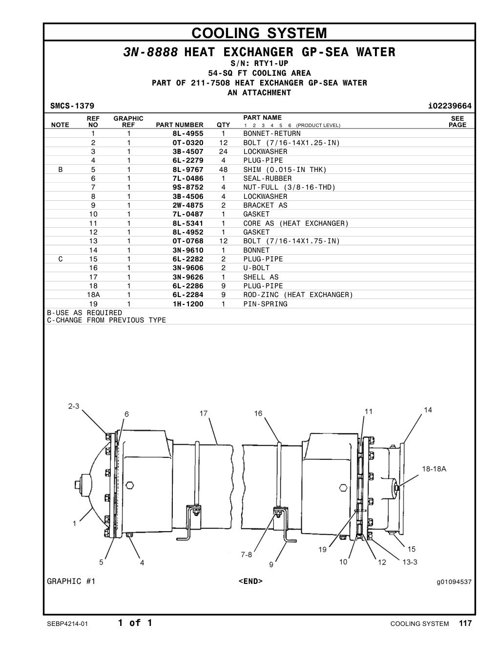 8L-4952 GASKET · S/N RTY1-UP CAT parts manual diagram