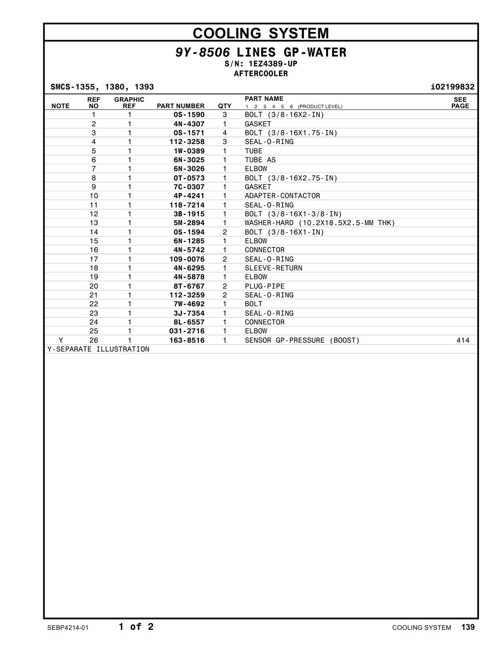 163-8516 SENSOR GP-PRESSURE (BOOST) · S/N 1EZ4389-UP CAT parts manual diagram