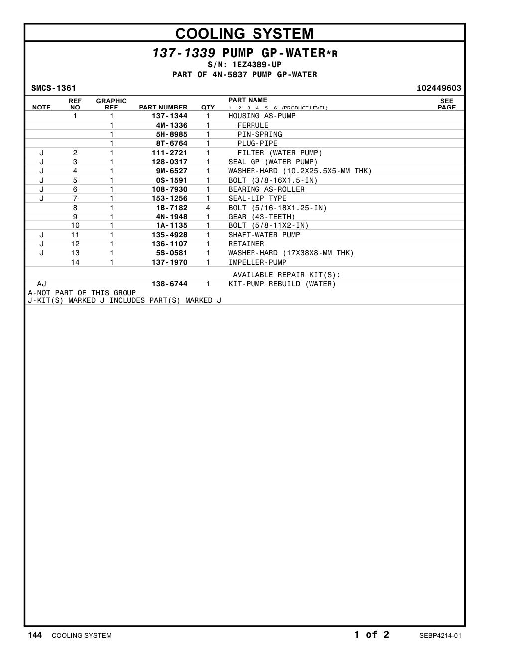 5H-8985 PIN-SPRING · S/N 1EZ4389-UP CAT parts manual diagram