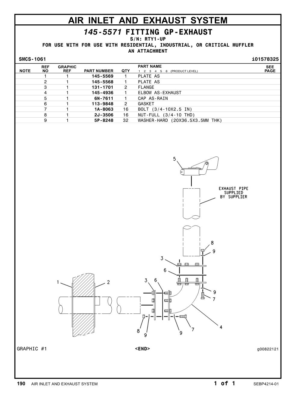 6N-7611 CAP AS-RAIN (EXHAUST) · S/N RTY1-UP CAT parts manual diagram