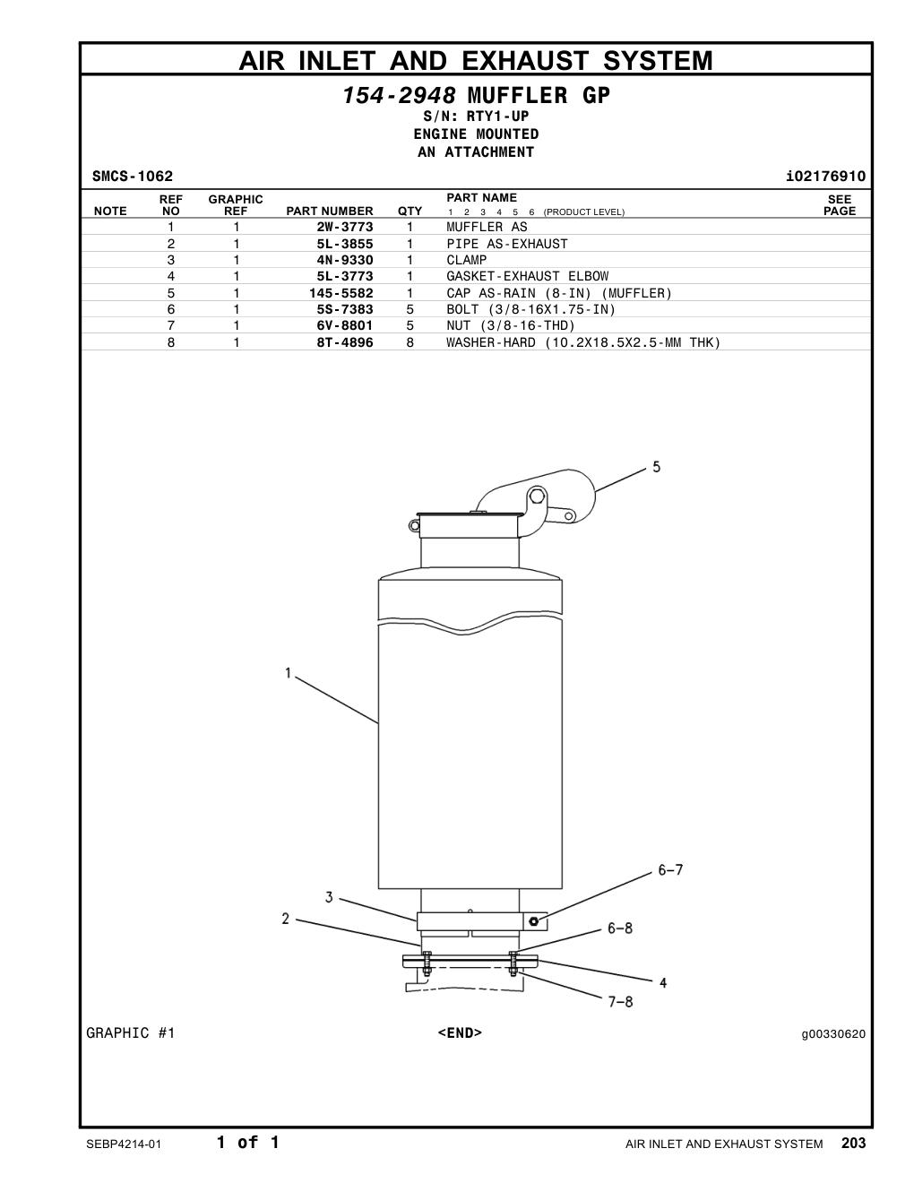 2W-3773 MUFFLER AS · S/N RTY1-UP CAT parts manual diagram