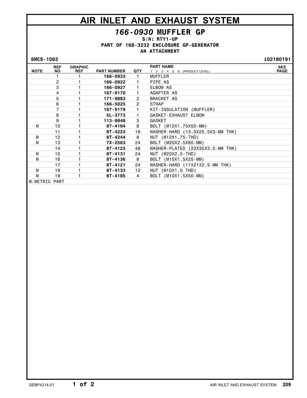 166-0927 ELBOW AS · S/N RTY1-UP CAT parts manual diagram