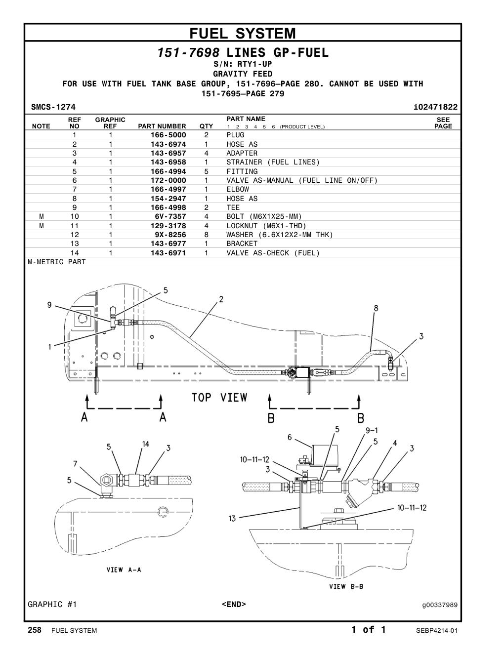143-6971 VALVE AS-CHECK (FUEL) · S/N RTY1-UP CAT parts manual diagram