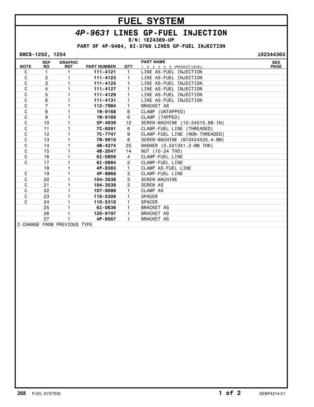 4P-8383 CLAMP AS-FUEL LINE · S/N 1EZ4389-UP CAT parts manual diagram